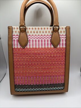 kate spade Pink Multi Woven Mini Satchel with Tan Trim